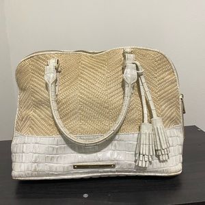 Used BRAHMIN wear marks Tan White Snake Crocodile skin purse bag hand